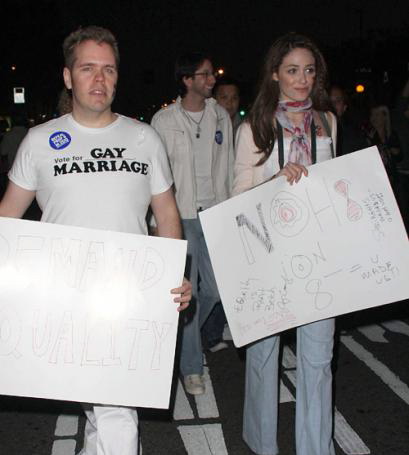 Prop 8 Rally-Perez Hilton-Emmy Rossum